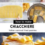 Pin collage with chiacchiere photos and text overlay.