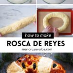 Rosca de Reyes collage with text overlay.